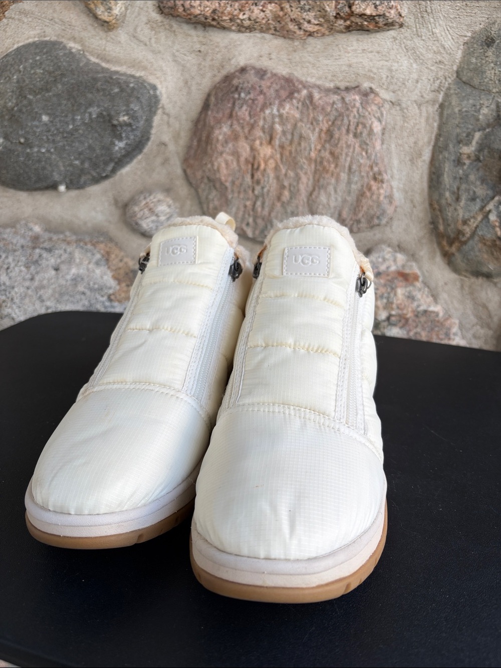 UGG Women's Cream Quilted Puffer Zip Slip-Ons
